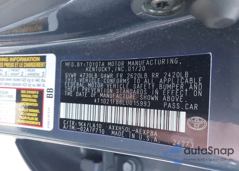 2020 Toyota Avalon Hybrid Limited из США, поврежденный, VIN 4T1D21FB6LU015993